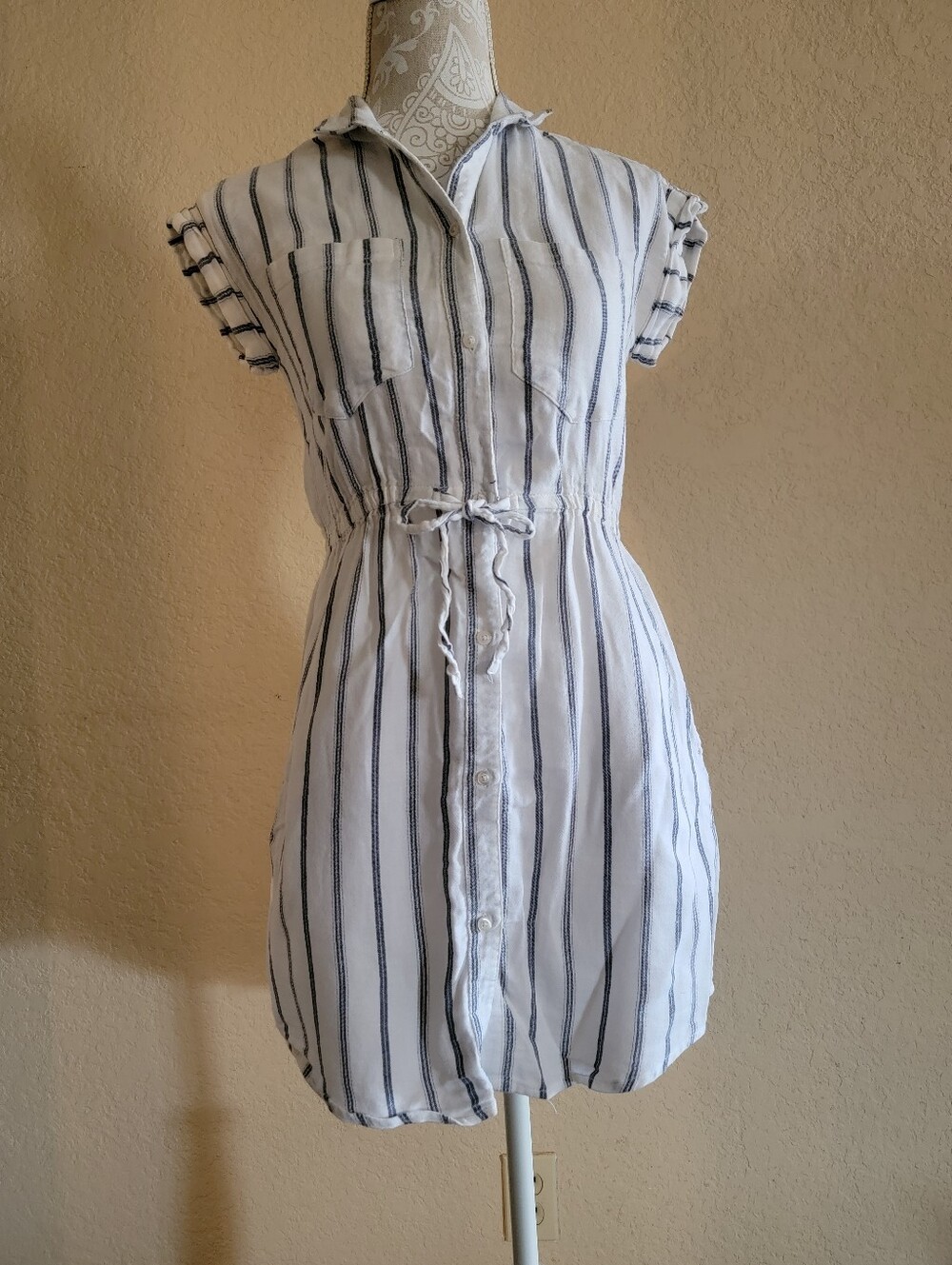 Japna Striped Blue And White Button Up Shirtdress Sz XS